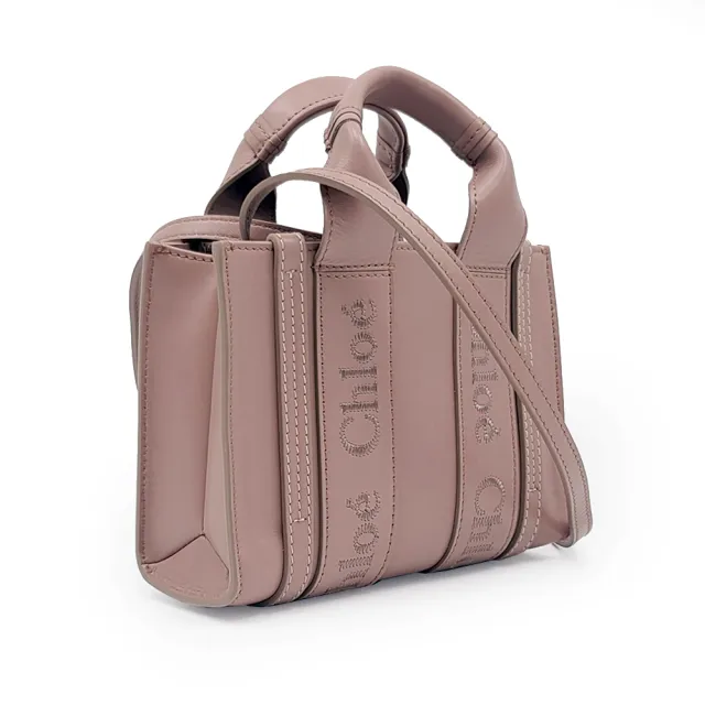 【Chloe’ 蔻依】CHC23UP237I60527 經典WOODY系列牛皮手提斜背MINI托特包(藕粉色)
