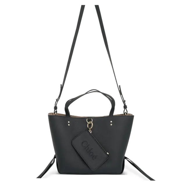 【Chloe’ 蔻依】CHC23SS119J32001 經典SENSE TOTE牛皮素色手提斜背小號托特包(黑色)