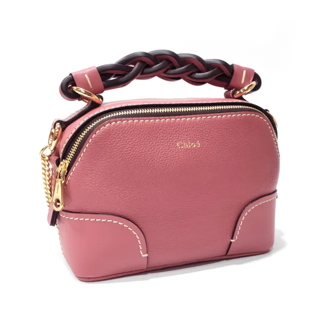 【Chloe’ 蔻依】CHC20WS362C626S2 經典Mini Daria手工編織提把金屬鍊帶手提/肩背兩用包(玫瑰粉)