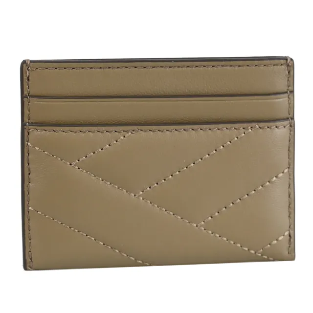 【TORY BURCH】經典雙T LOGO絎縫格紋信用卡名片證件隨身夾(灰棕)