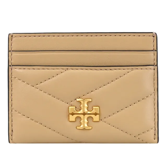 【TORY BURCH】經典雙T LOGO絎縫格紋信用卡名片證件隨身夾(沙色)