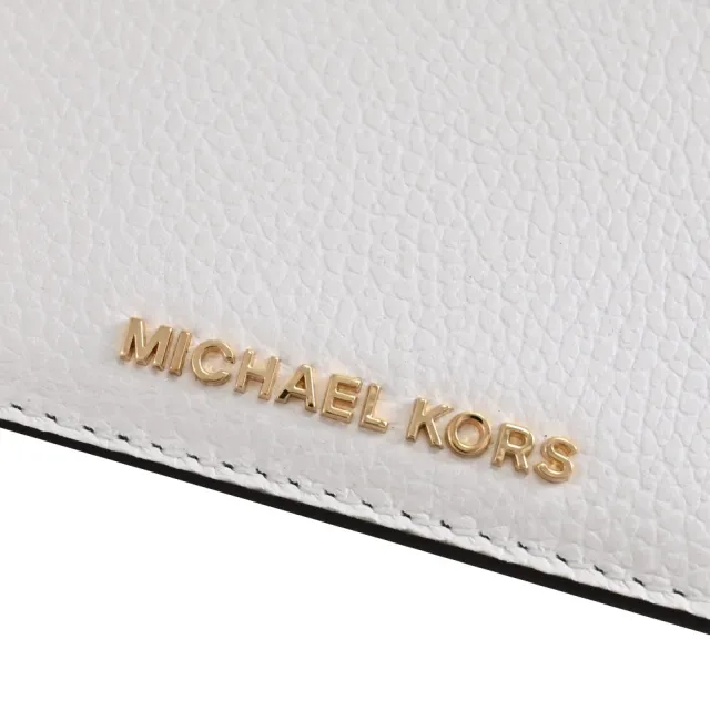【Michael Kors】簡約金屬LOGO皮革信用卡證件名片零錢包(白)