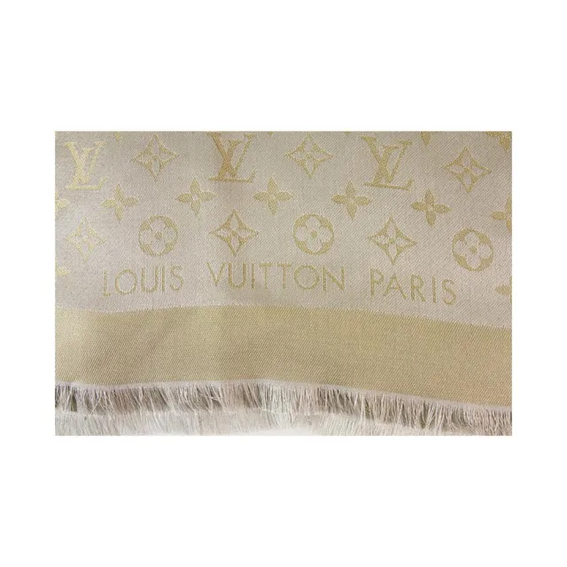 【Louis Vuitton 路易威登】M75121 經典Monogram Shine系列羊毛混絲流蘇飾邊圍巾/披巾(灰色)