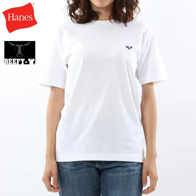 【Hanes】官方直營-BEEFY-T系列 刺繡布章短袖TEE內衣 經典設計款(白色)