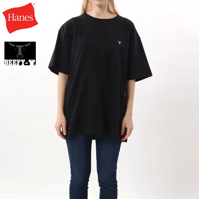 【Hanes】官方直營-BEEFY-T系列 刺繡布章短袖TEE內衣 經典設計款(黑色)