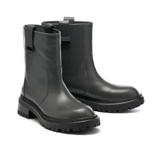 【HELENE_SPARK】簡約率性長釦寬帶軟牛皮厚底短靴(灰)