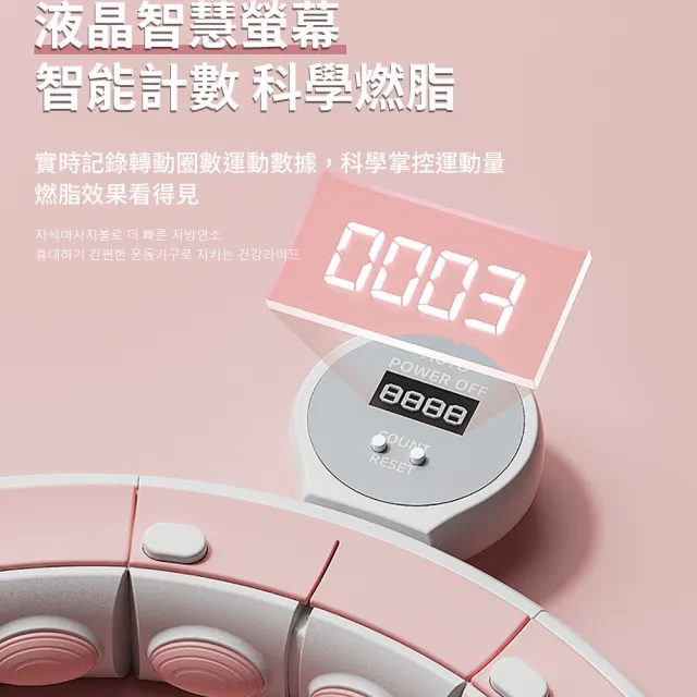 【心靈捕手嚴選】智能計數矽膠磁石按摩呼拉圈-韓版時尚款(不會掉的呼拉圈 馬甲線腹肌訓練瘦腰圈)