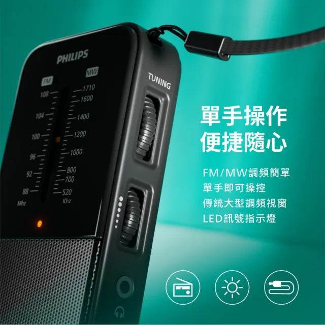 【Philips 飛利浦】經典便攜型隨身收音機-TAR1509