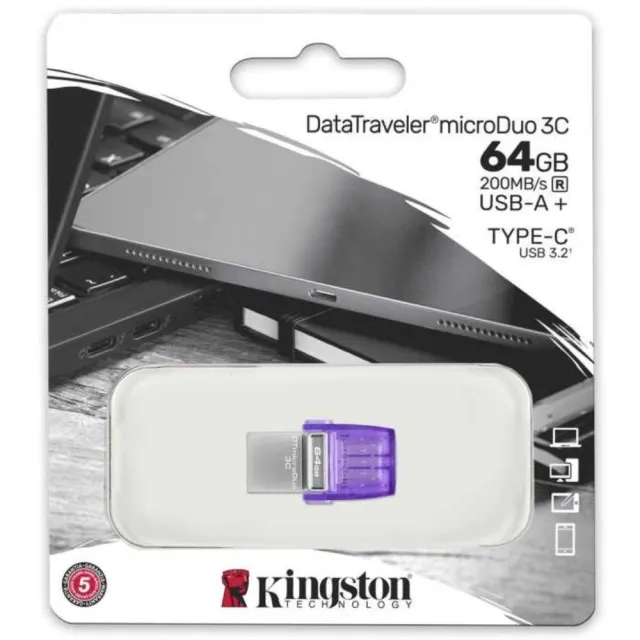 【Kingston 金士頓】DataTraveler MicroDuo 3C 64GB 雙介面 TypeC 隨身碟(USB3.2 Gen1  原廠5年保固)