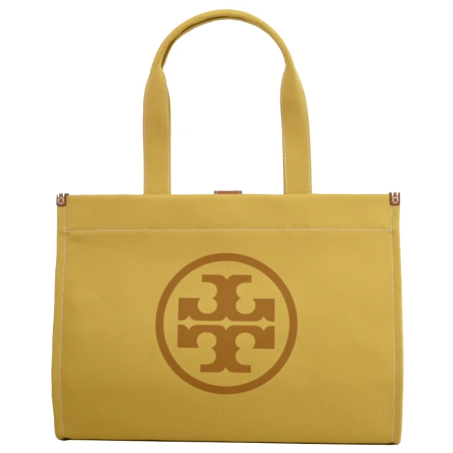 TORY BURCH 簡約經典雙T LOGO帆布大購物包托特包(黃)