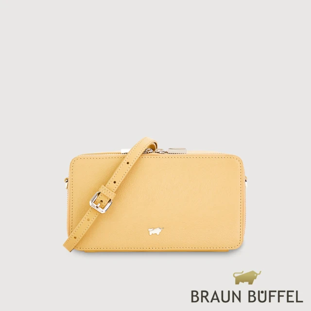 BRAUN BUFFEL 德國小金牛 台灣總代理 依雅娜 雙拉鍊斜背包-淺棕色(BF853-11-CR)