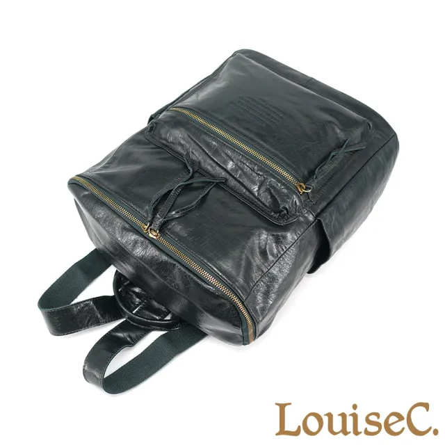【LouiseC.】雙11 Tree House 超輕盈蠟染植鞣革牛皮中性復古收納手提後背真皮包-綠色(真皮包包 Y