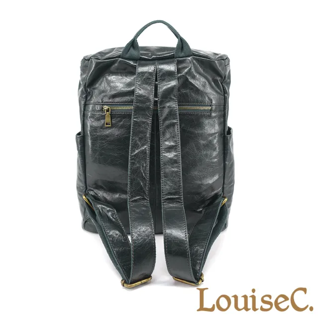 【LouiseC.】雙11 Tree House 超輕盈蠟染植鞣革牛皮中性復古收納手提後背真皮包-綠色(真皮包包 Y