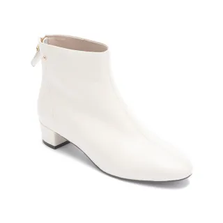 【Pineapple Outfitter】BASIL 粗跟後拉鍊圓頭短靴(白色)