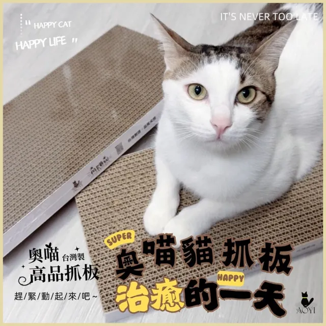 【AOYI奧藝】台製瓦楞紙貓抓板39.5*19*3CM(植物膠貓抓板 安全無憂 奧喵貓抓板 高密度貓抓板 耐抓耐磨)