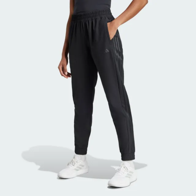 【adidas 愛迪達】Pacer WVN Pant 女 長褲 運動 訓練 健身 中腰 吸濕排汗 拉鍊口袋 黑(IK5471)