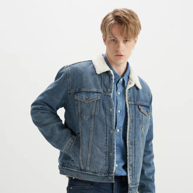 【LEVIS】男款 牛仔外套/Type3修身版型/Sherpa棉花絨/中藍基本款 熱賣單品 16365-0128
