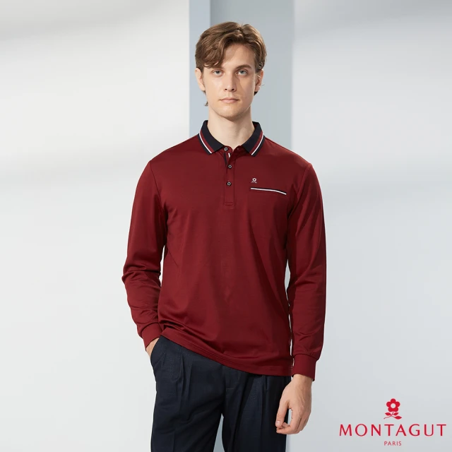 MONTAGUT 夢特嬌 經典LOGO素色長袖POLO衫(W3207-28酒紅)