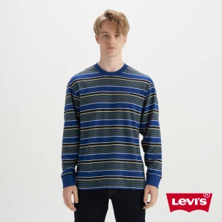 【LEVIS 官方旗艦】男款 寬鬆版長袖條紋T恤 / 迷你字母Logo 上衣 熱賣單品 A6887-0009