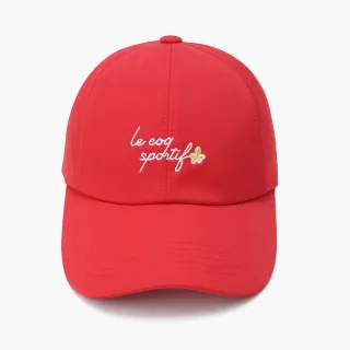 【LE COQ SPORTIF 公雞】高爾夫系列 女款紅色草寫LOGO綁繩高爾夫球帽QLU0K182