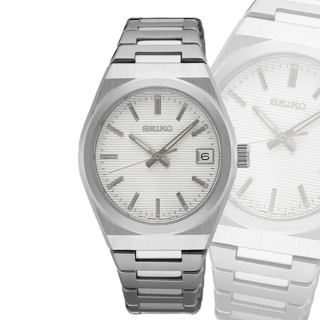 【SEIKO 精工】CS系列 簡約時尚 橫條紋女錶 石英錶-34mm 白(SUR573P1/6N42-00N0S)