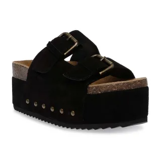 【steve madden】KALI 麂皮雙帶厚底拖鞋(黑色)