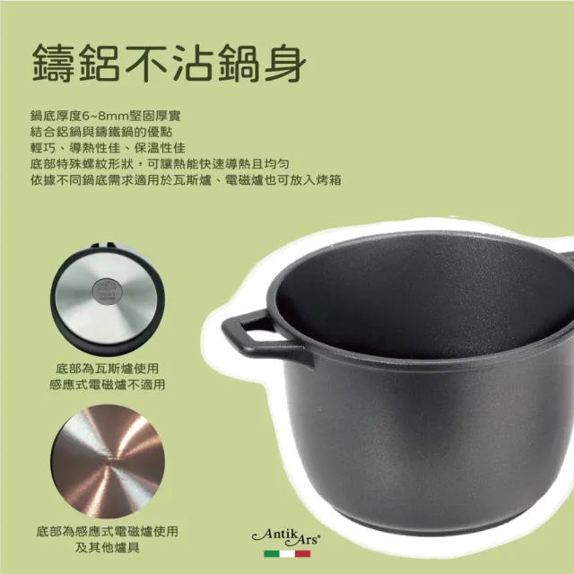 【AntikArs】義式可拆式原木握柄 不沾平底鍋28cm高4.5cm(義大利製 厚底5.5mm 不含鍋蓋 平煎鍋 不沾鍋)