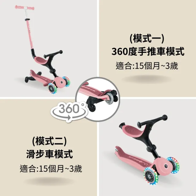 【GLOBBER 哥輪步】官方直營 法國GLOBBER 4合1運動版360度多功能三輪滑板車(白光發光前輪、滑步車、滑板車)