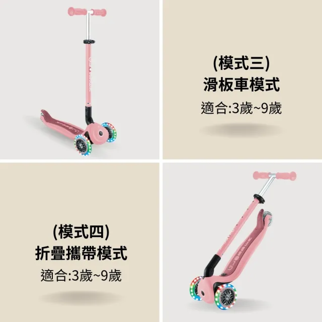 【GLOBBER 哥輪步】官方直營 法國GLOBBER 4合1運動版360度多功能三輪滑板車(白光發光前輪、滑步車、滑板車)