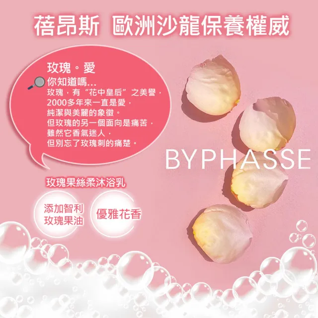 即期品【BYPHASSE 蓓昂斯】玫瑰果絲柔沐浴乳 1000ml x2入組(奢華柔嫩玫瑰浴)