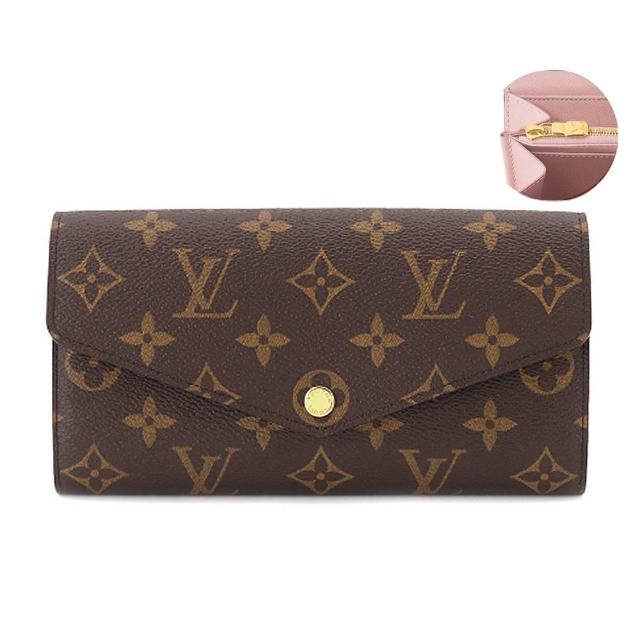 【Louis Vuitton 路易威登】M62235 經典Sarah系列Monogram帆布金釦信封式長夾(粉色)