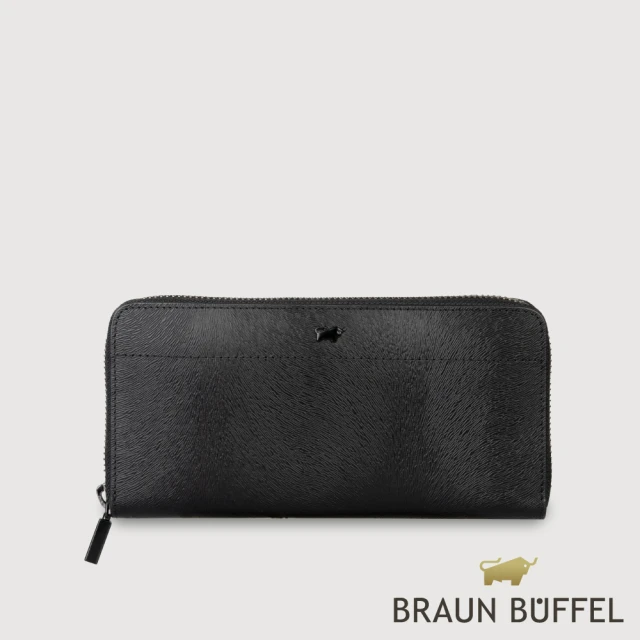 BRAUN BUFFEL 德國小金牛 台灣總代理 依雅娜 8卡拉鍊長夾-黑色(BF853-602-BK)