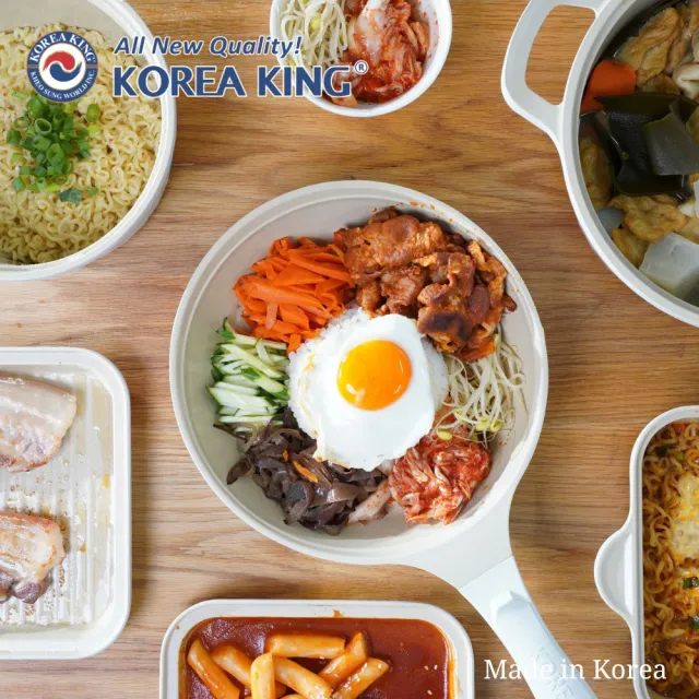 【Korea King】天然陶瓷不沾香頌拿鐵鍋具2鍋3件組-22cm湯鍋+26cm炒鍋(韓國製｜適用IH爐洗碗機｜無PFAS)