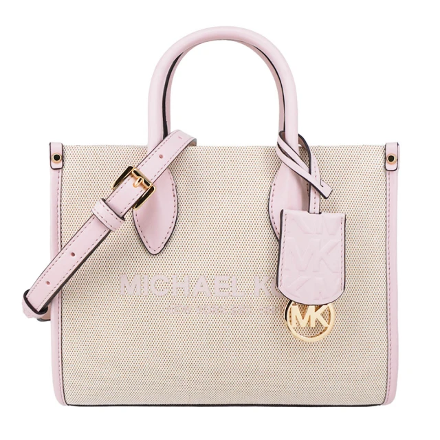 Michael Kors MIRELLA系列 帆布皮革 斜背/肩背/手提 拉鍊 手提包 斜背包 托特包(甜美粉)