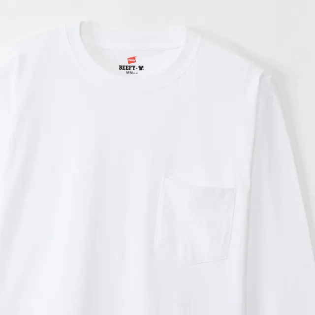 【Hanes】官方直營-BEEFY-T系列 口袋長袖T恤內衣 經典設計款(白色)