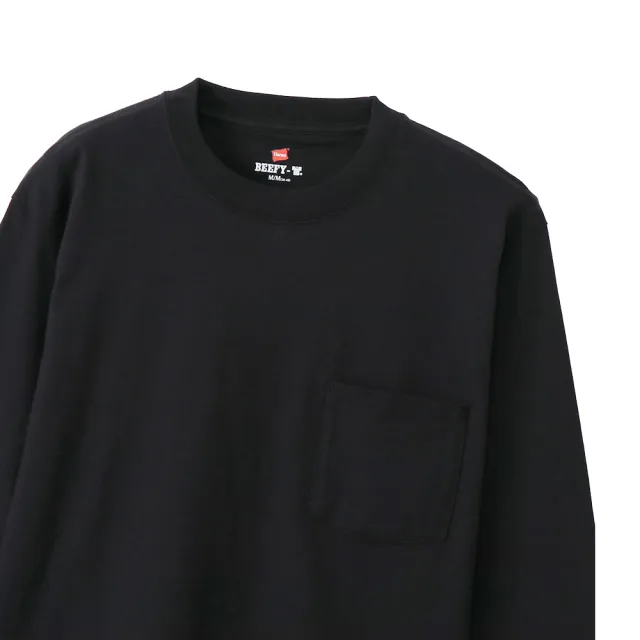 【Hanes】官方直營-BEEFY-T系列 口袋長袖T恤內衣 經典設計款(黑色)