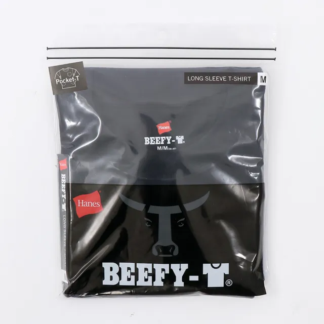 【Hanes】官方直營-BEEFY-T系列 口袋長袖T恤內衣 經典設計款(黑色)