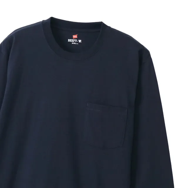 【Hanes】官方直營-BEEFY-T系列 口袋長袖T恤內衣 經典設計款(深藍色)