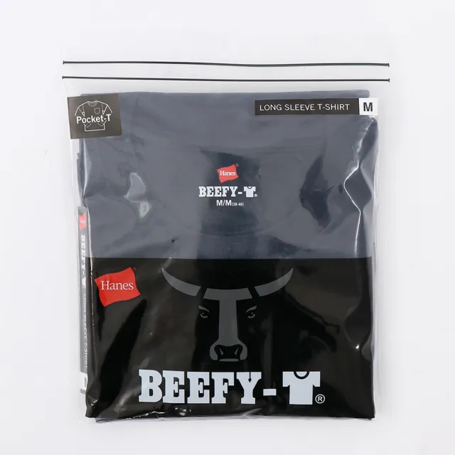 【Hanes】官方直營-BEEFY-T系列 口袋長袖T恤內衣 經典設計款(深藍色)
