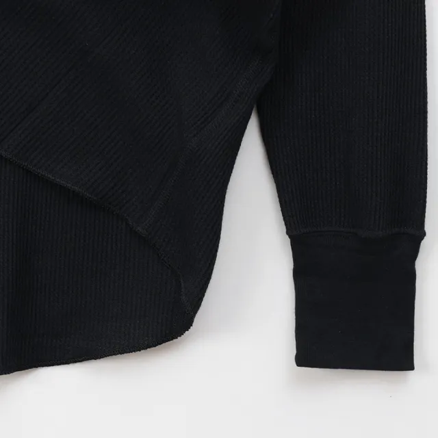 【Hanes】官方直營-UNDERWEAR系列 鬆餅華夫格長袖T恤內衣 經典設計款(黑色)