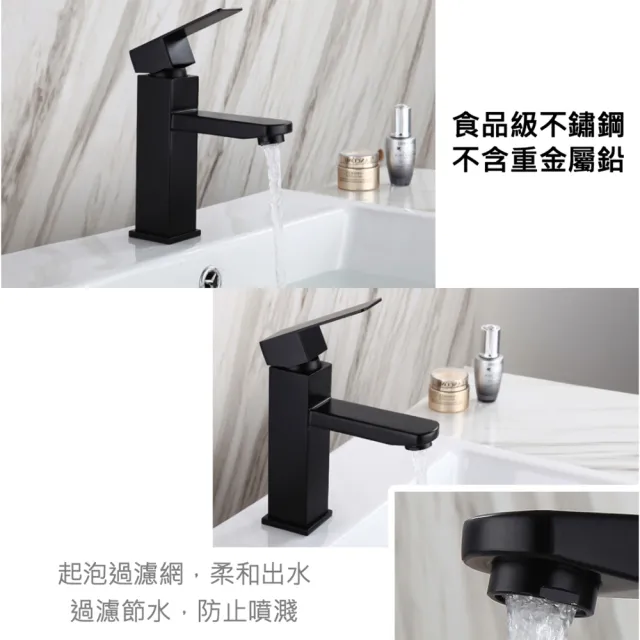 304不鏽鋼方型龍頭（霧黑）(不銹鋼.浴室水龍頭.面盆.洗臉盆.冷熱龍頭.龍頭.白鐵.洗手台.浴室.衛浴.臉盆)