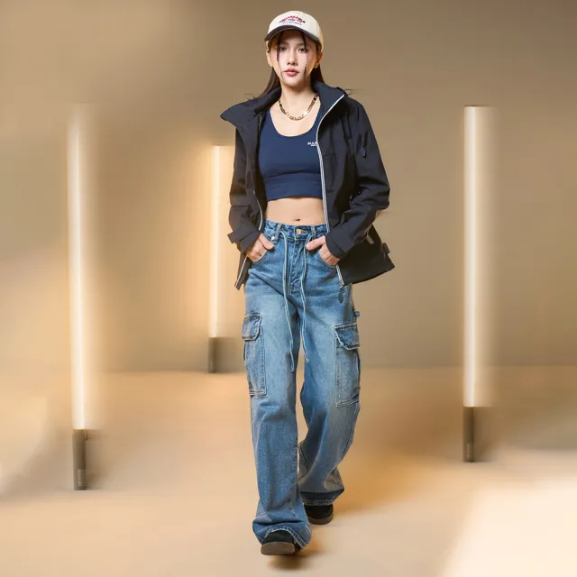 【MAJOR MADE】抽繩口袋厚磅數牛仔寬褲(女裝長褲/休閒褲/造型穿搭)