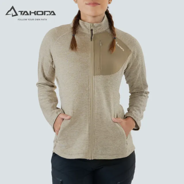 【TAKODA】Tipi 環保機能彈性登山夾克 女款 麻花棕(舒適保暖/刷毛外套/立領夾克)
