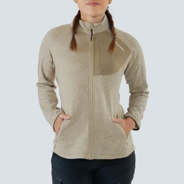 【TAKODA】Tipi 環保機能彈性登山夾克 女款 麻花棕(舒適保暖/刷毛外套/立領夾克)