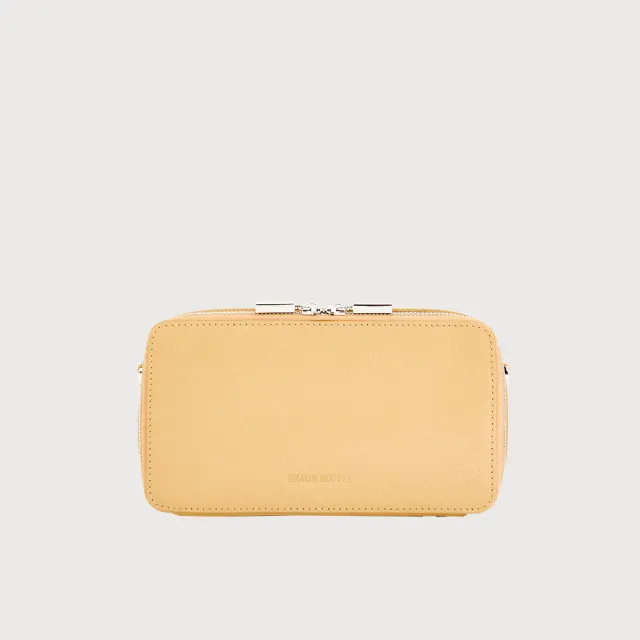【BRAUN BUFFEL 德國小金牛】依雅娜 雙拉鍊斜背包-淺棕色(BF853-11-CR) 女包送禮推薦