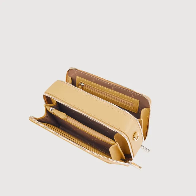 【BRAUN BUFFEL 德國小金牛】依雅娜 雙拉鍊斜背包-淺棕色(BF853-11-CR) 女包送禮推薦
