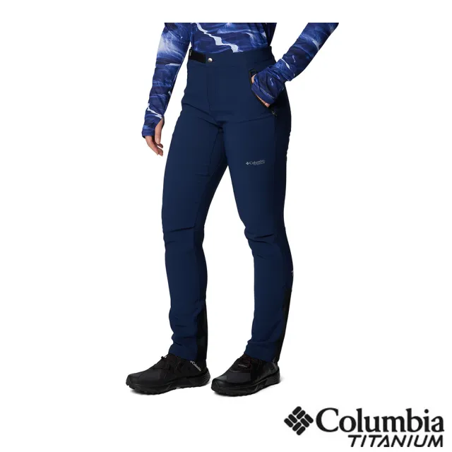 【Columbia 哥倫比亞】女款-極暖防潑軟殼長褲-深藍(UAR00130NY/IF)