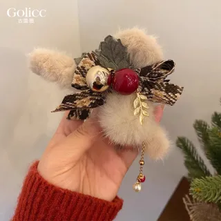【Gulicc 古莉可】聖誕氣氛 毛絨蝴蝶結抓夾(雙11 生日 髮飾 頭飾 鯊魚夾 抓夾 禮物)