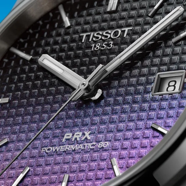 【TISSOT 天梭】PRX系列 復古風酒桶型紳士漸層機械錶-40mm 雙11 送禮(T1374071105101)