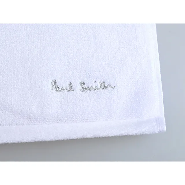 【Paul Smith】PAUL SMITH簡約刺繡字母草寫LOGO英倫風格彩色條紋設計棉質浴巾(白x多色)